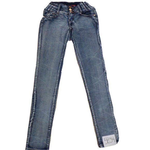 Gogo Denim - GoGo Star Factory Whiskered Distressed Stretchy Triple Closure Jr Womens 27 x 32
